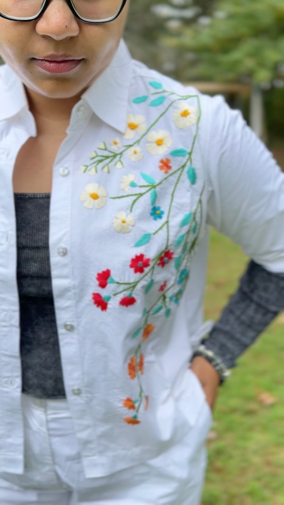 Alpona - Pure Cotton Hand Embroider Crop Shirt