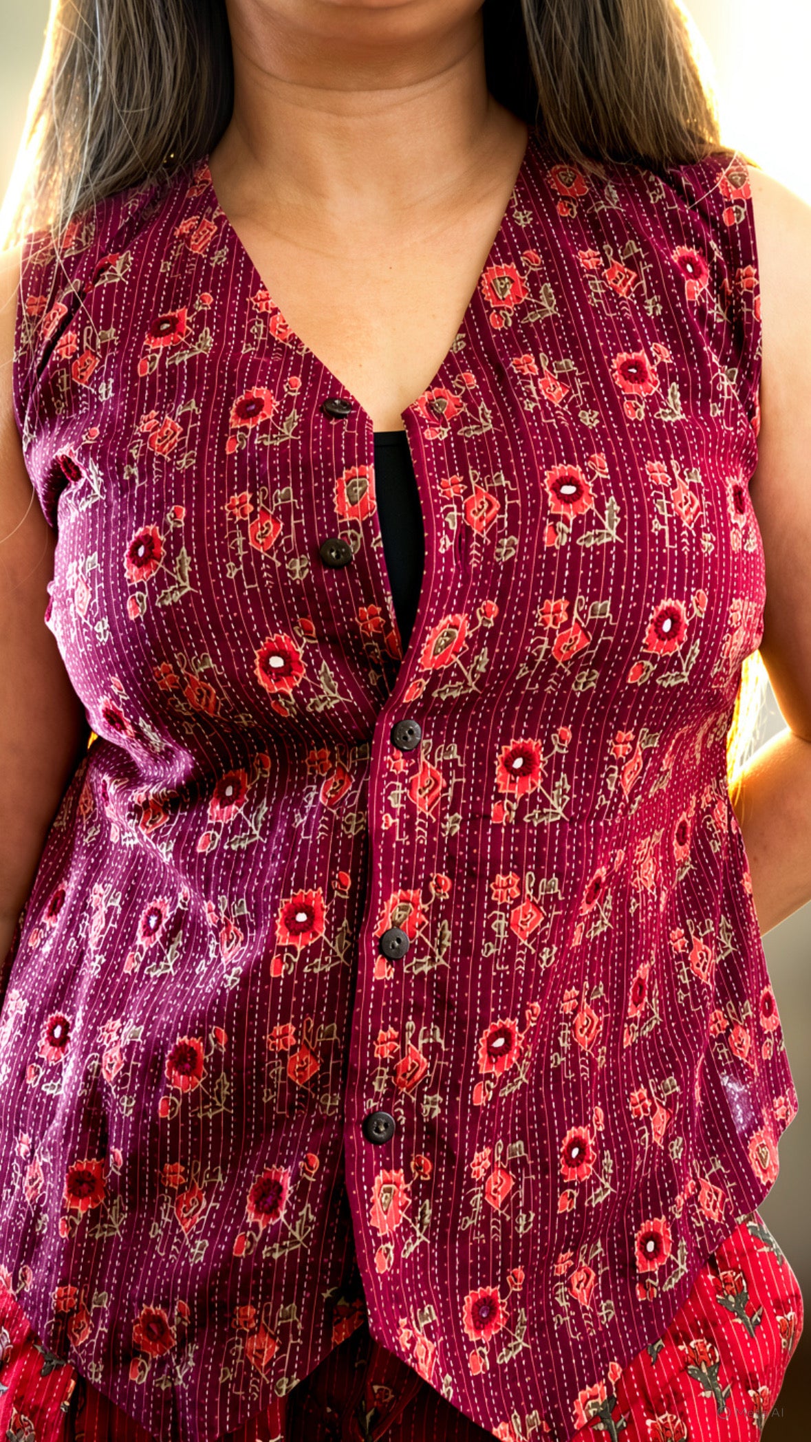 Ananna - Hand-Beaded Kantha Stitch Vest – Artisan Crafted in Bangladesh