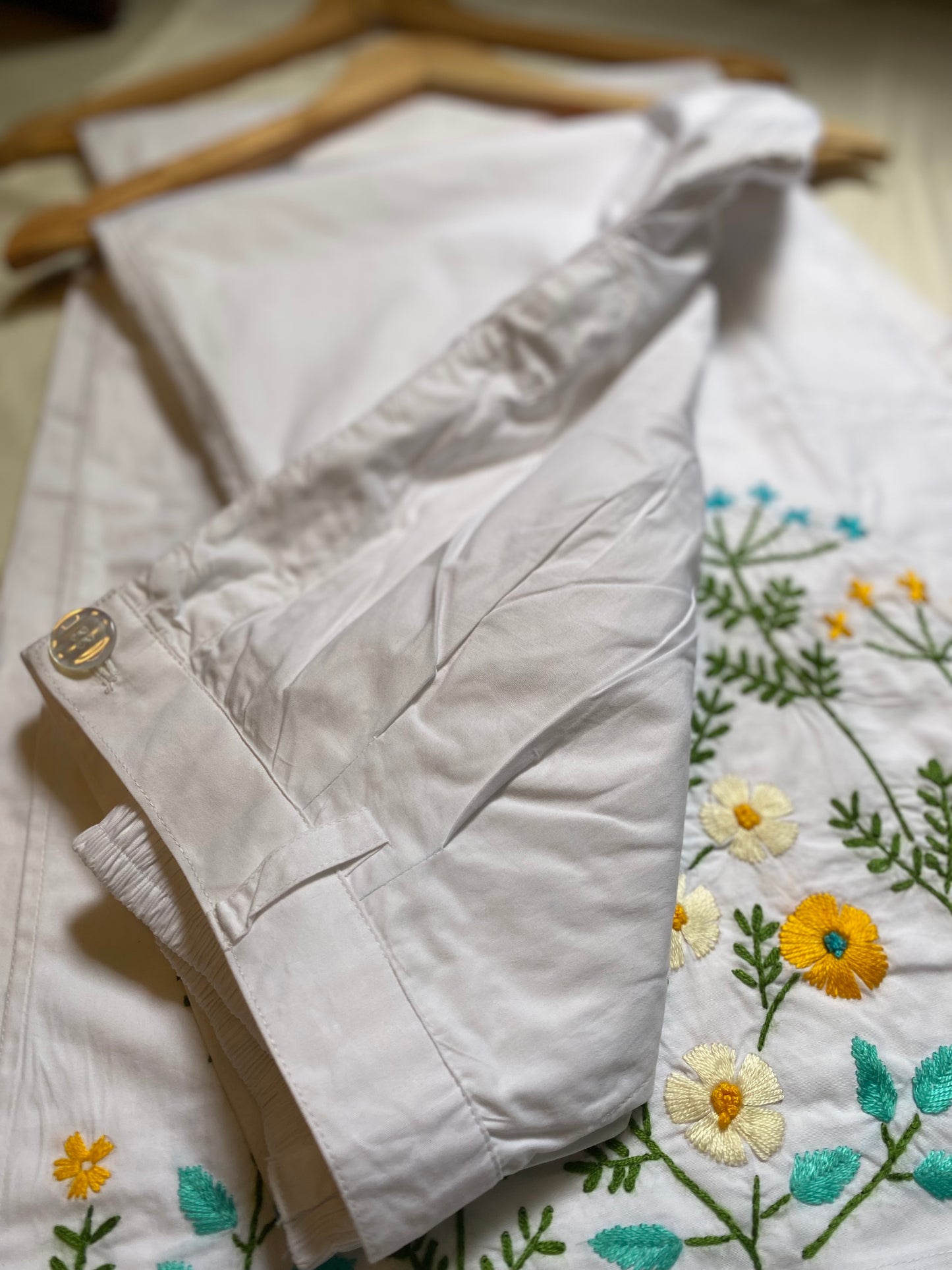 Alpona - Pure Cotton Hand Embroider Wide - Leg Pants
