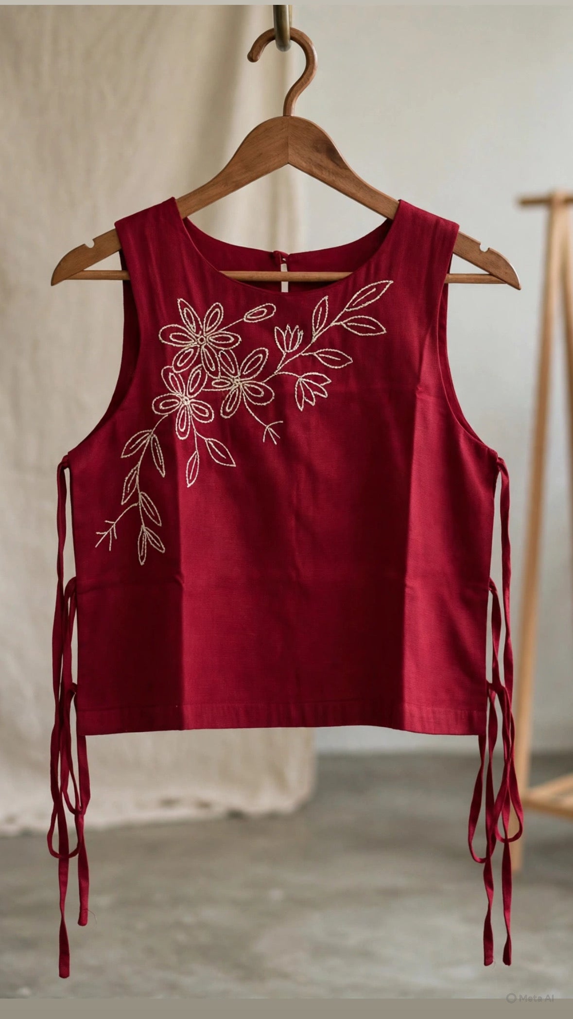 Side Tie Hand-Embroidered Top