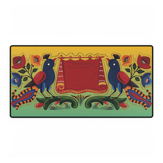 Colorful Floral Desk Mat with Birds - Stylish Office Decor for Home & Work