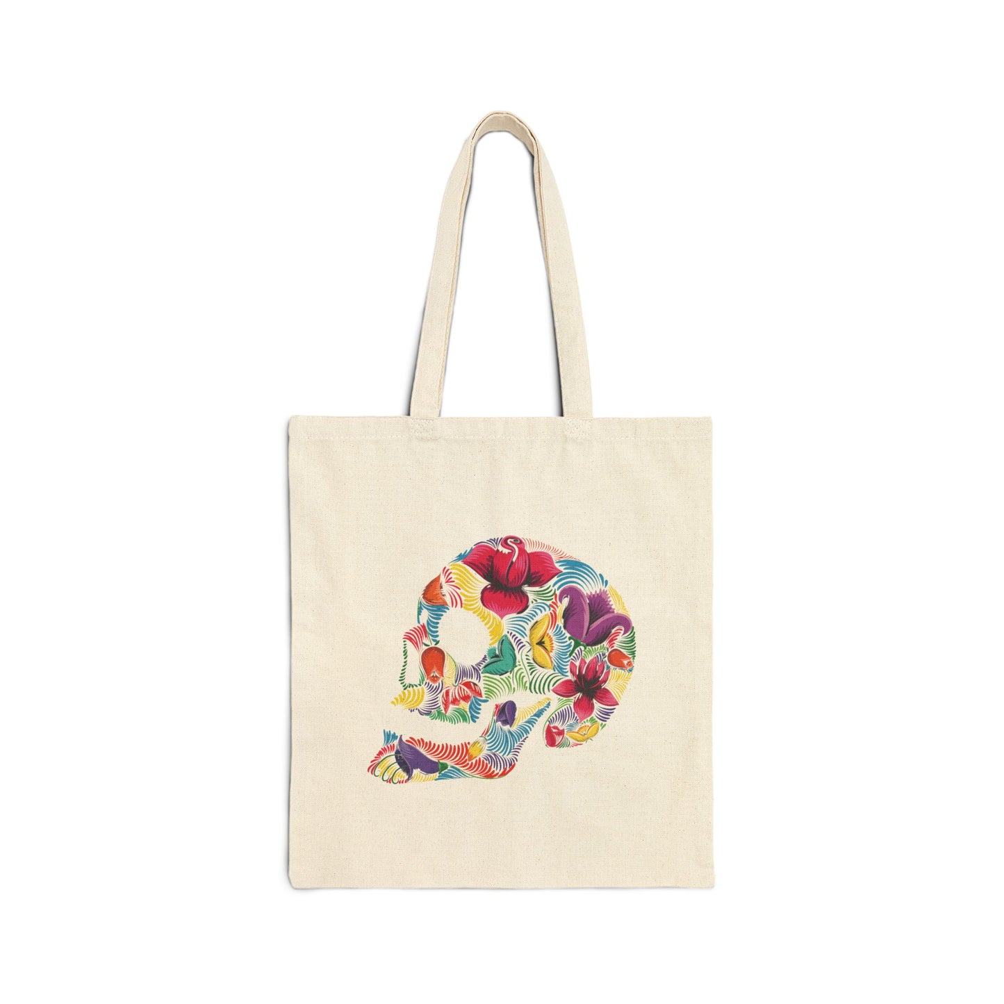 Colorful Floral Skull Cotton Canvas Tote Bag - Eco-Friendly Shopping Essential