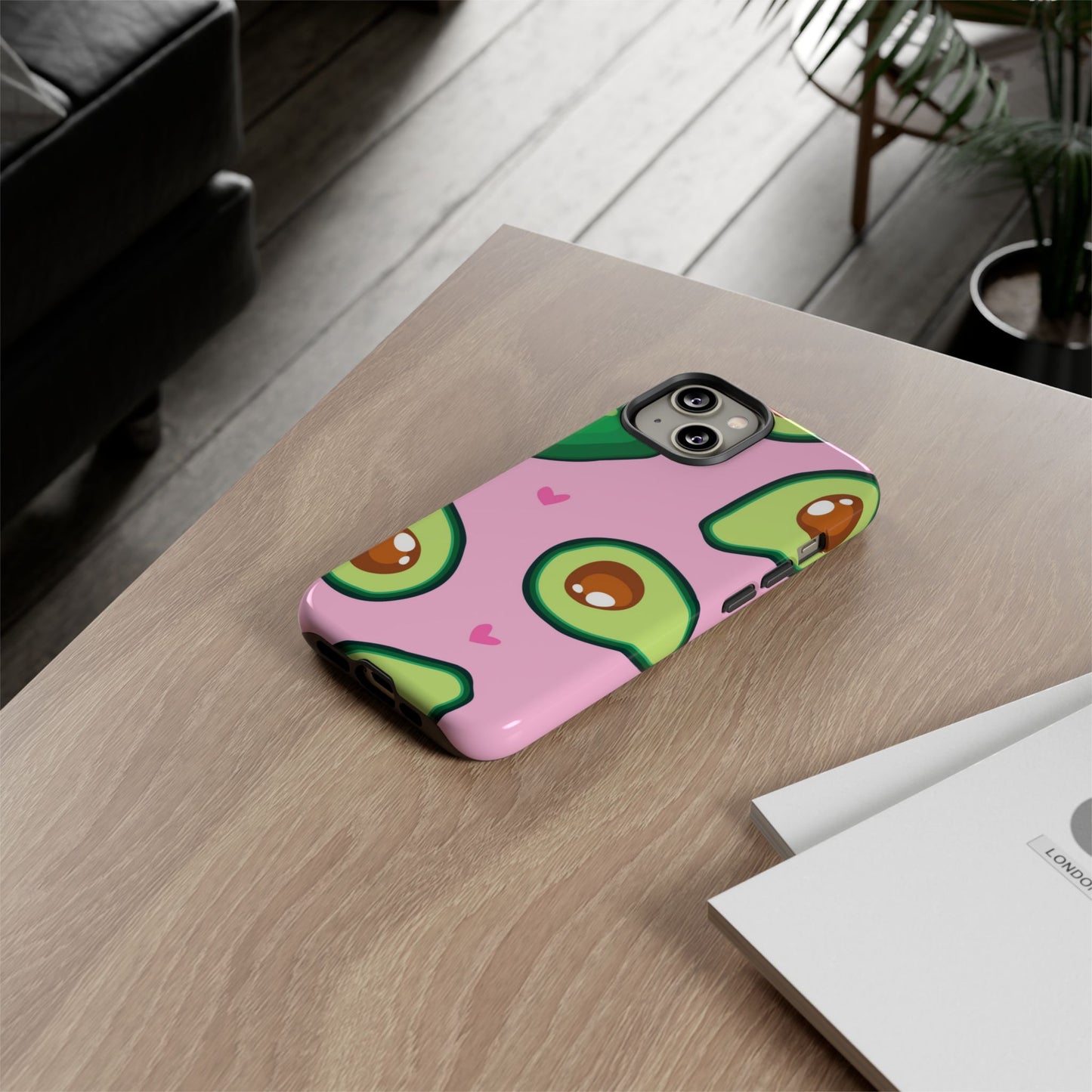 Cute Avocado Phone Case - Tough Cases with Pink Background for Food Lovers