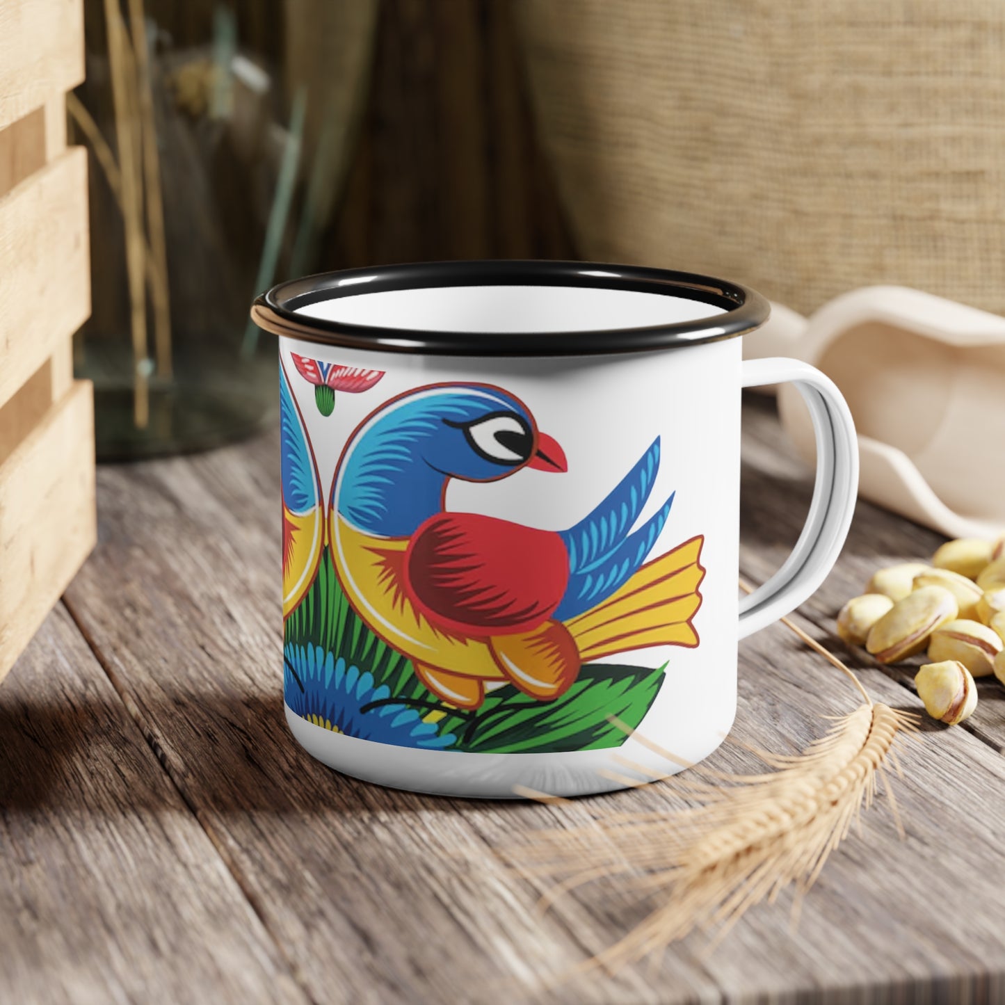 Vibrant Bird Enamel Camp Cup