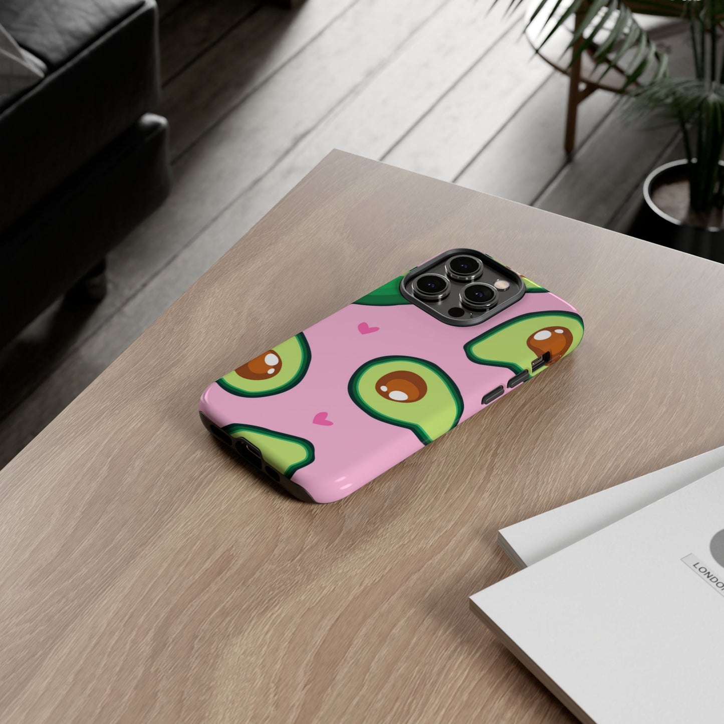 Cute Avocado Phone Case - Tough Cases with Pink Background for Food Lovers