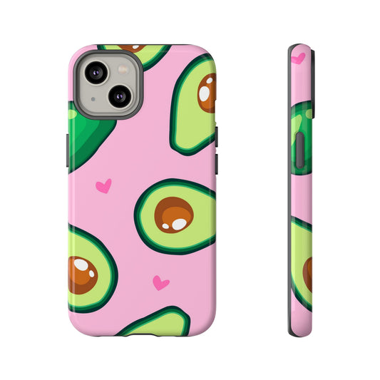 Cute Avocado Phone Case - Tough Cases with Pink Background for Food Lovers