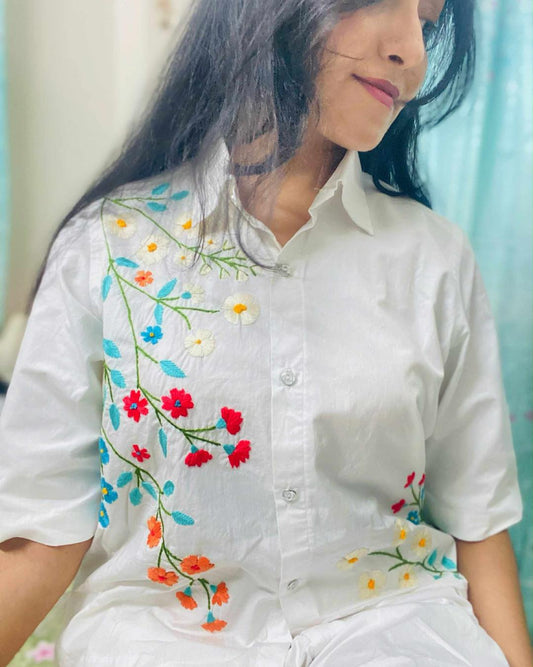 Alpona - Pure Cotton Hand Embroider Crop Shirt
