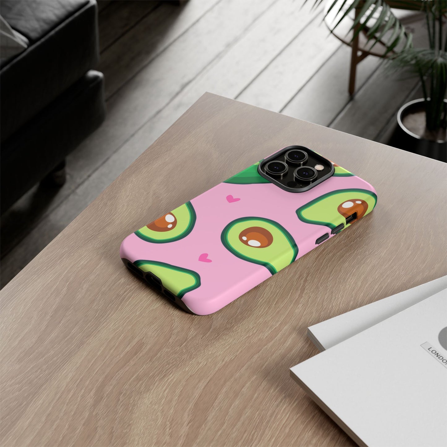 Cute Avocado Phone Case - Tough Cases with Pink Background for Food Lovers