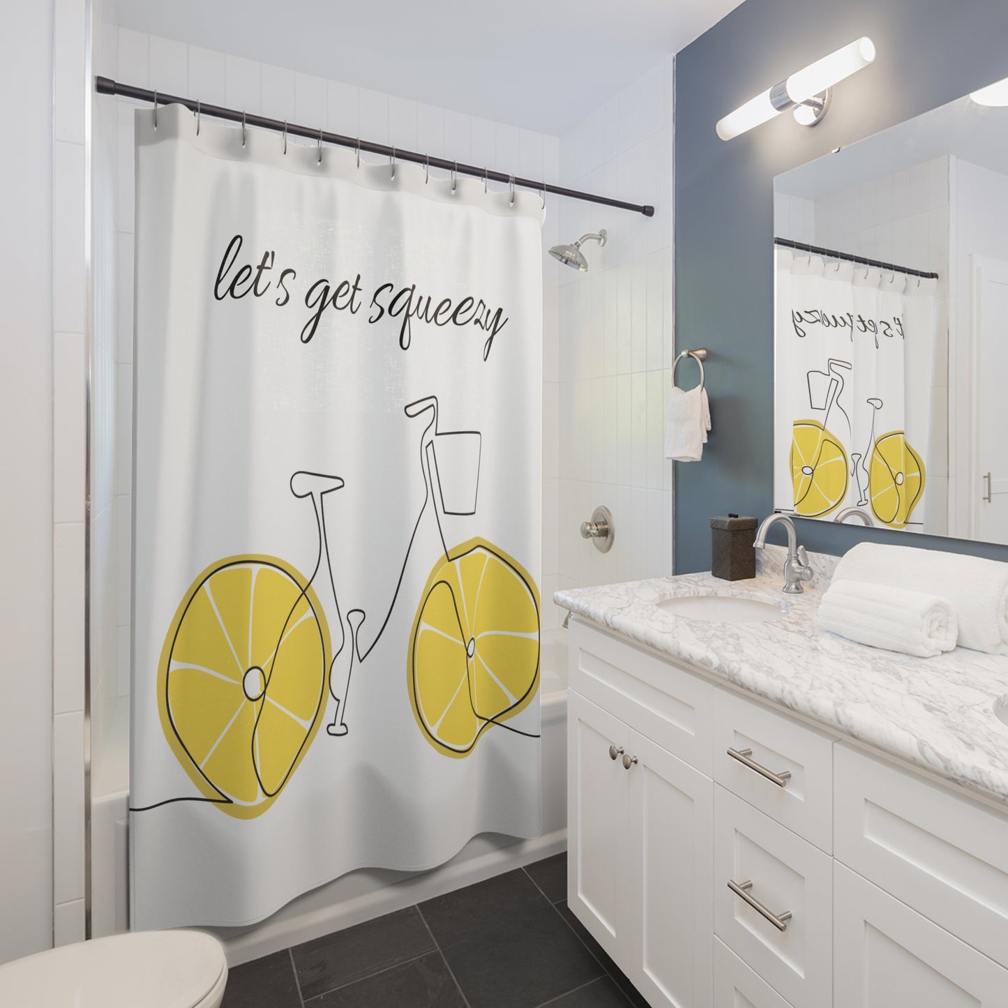 Let’s Get Squeezy Citrus Bicycle Shower Curtain