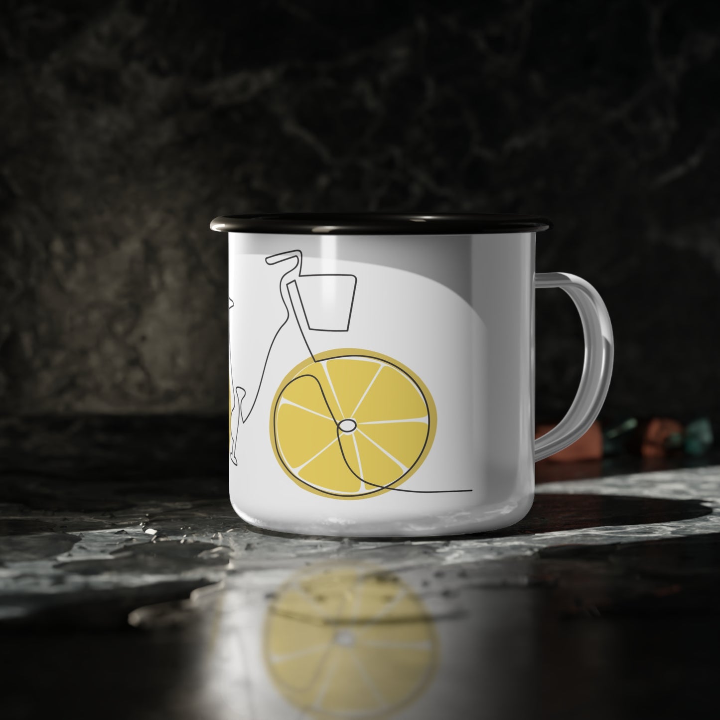 Retro Lemon Bicycle Enamel Camp Cup