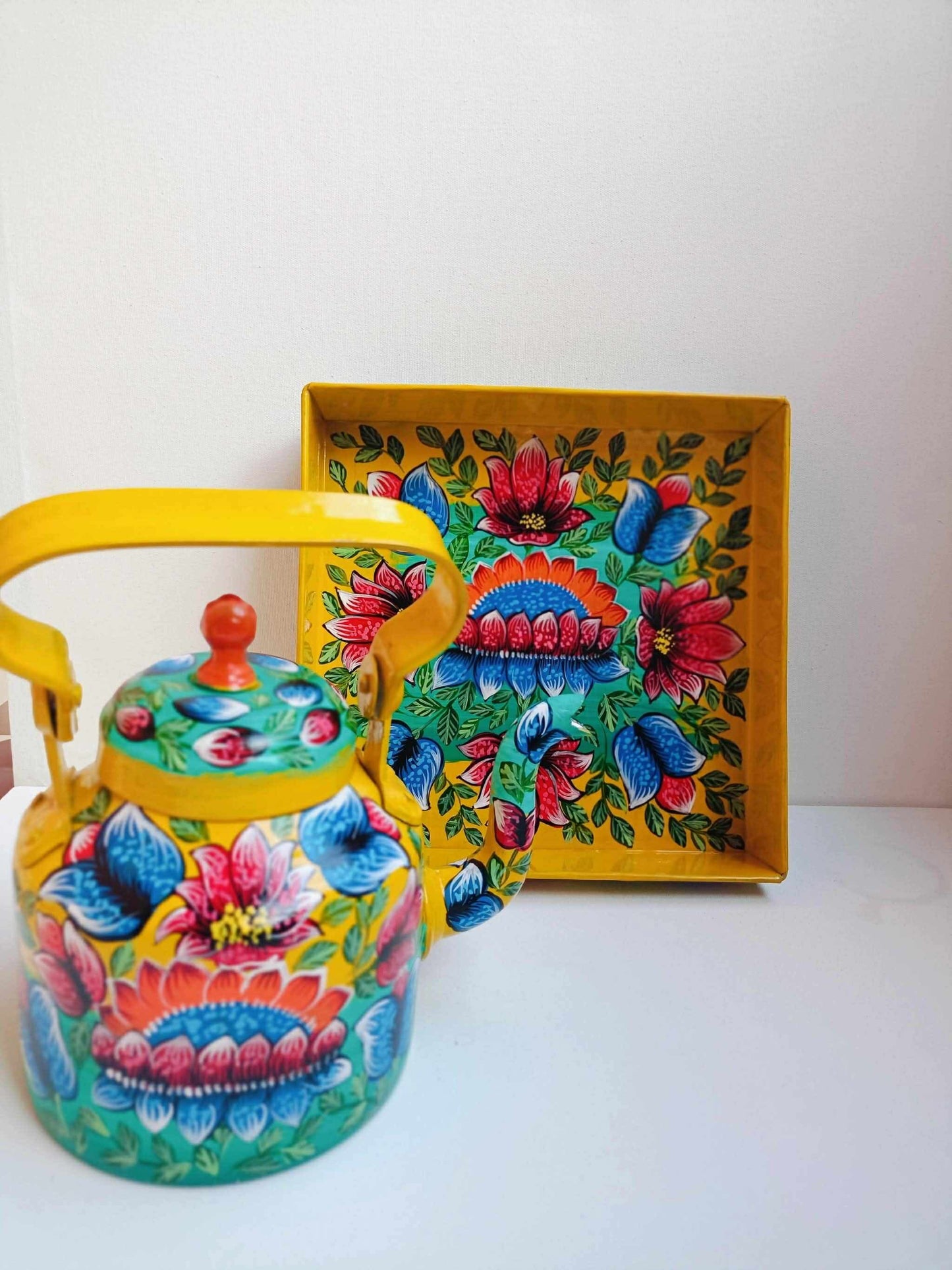 Chai Lover - Rickshaw HandPaint Steel Kettle with Tray Set V3