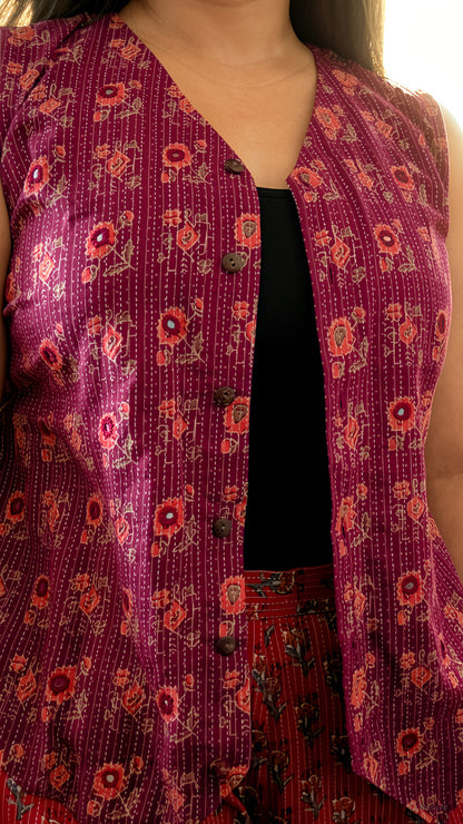 Ananna - Hand-Beaded Kantha Stitch Vest – Artisan Crafted in Bangladesh