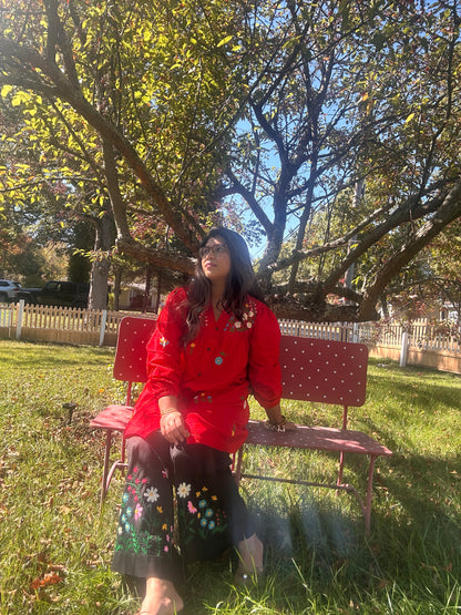 Alpona - Black Pure Cotton Hand Embroider Wide - Leg Pants