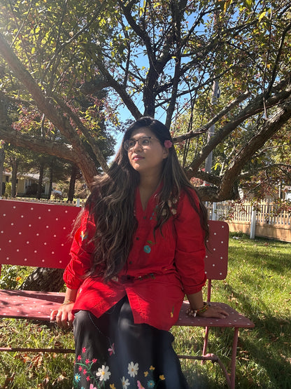 Alpona - Black Pure Cotton Hand Embroider Wide - Leg Pants