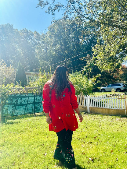 Alpona - Black Pure Cotton Hand Embroider Wide - Leg Pants