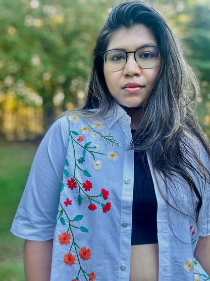 Alpona - Pure Cotton Hand Embroider Crop Shirt