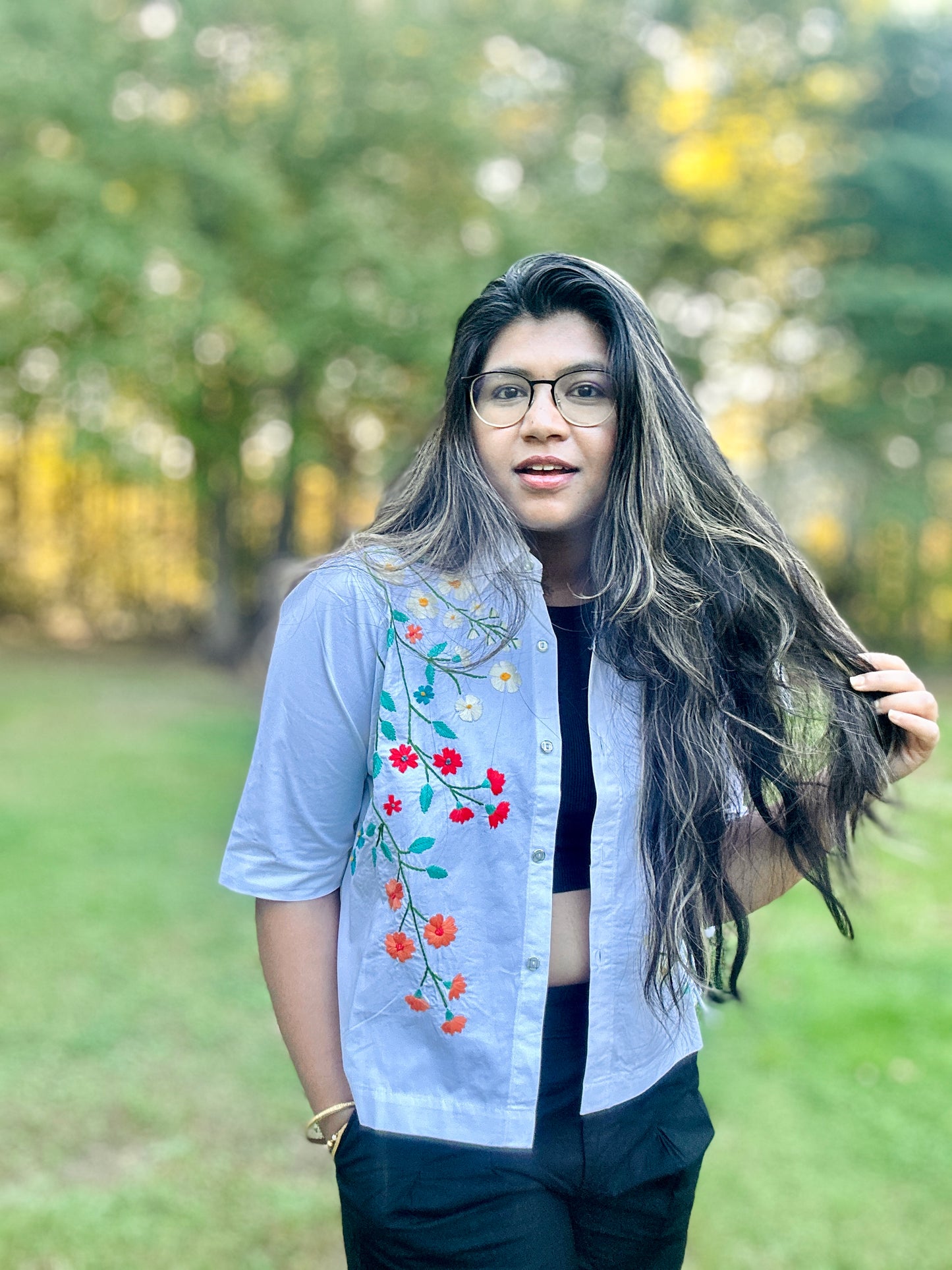 Alpona - Pure Cotton Hand Embroider Crop Shirt