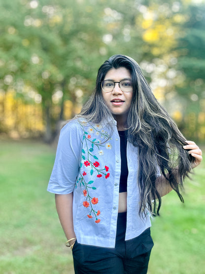 Alpona - Pure Cotton Hand Embroider Crop Shirt