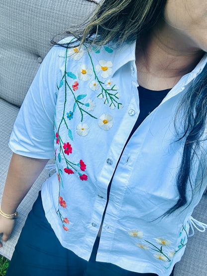 Alpona - Pure Cotton Hand Embroider Crop Shirt