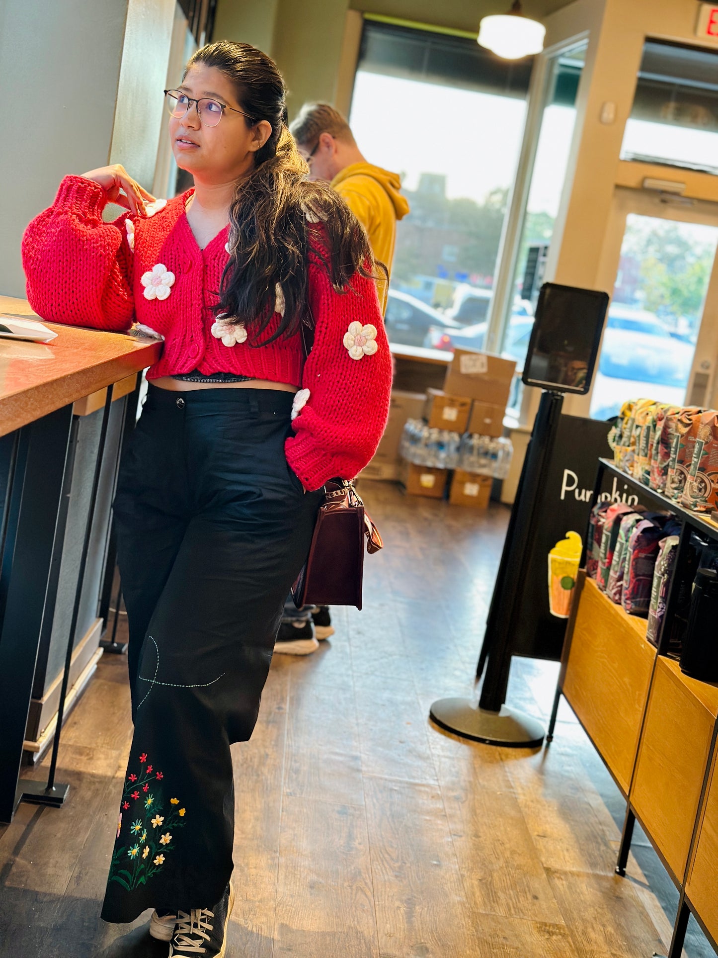 Alpona - Black Pure Cotton Hand Embroider Wide - Leg Pants