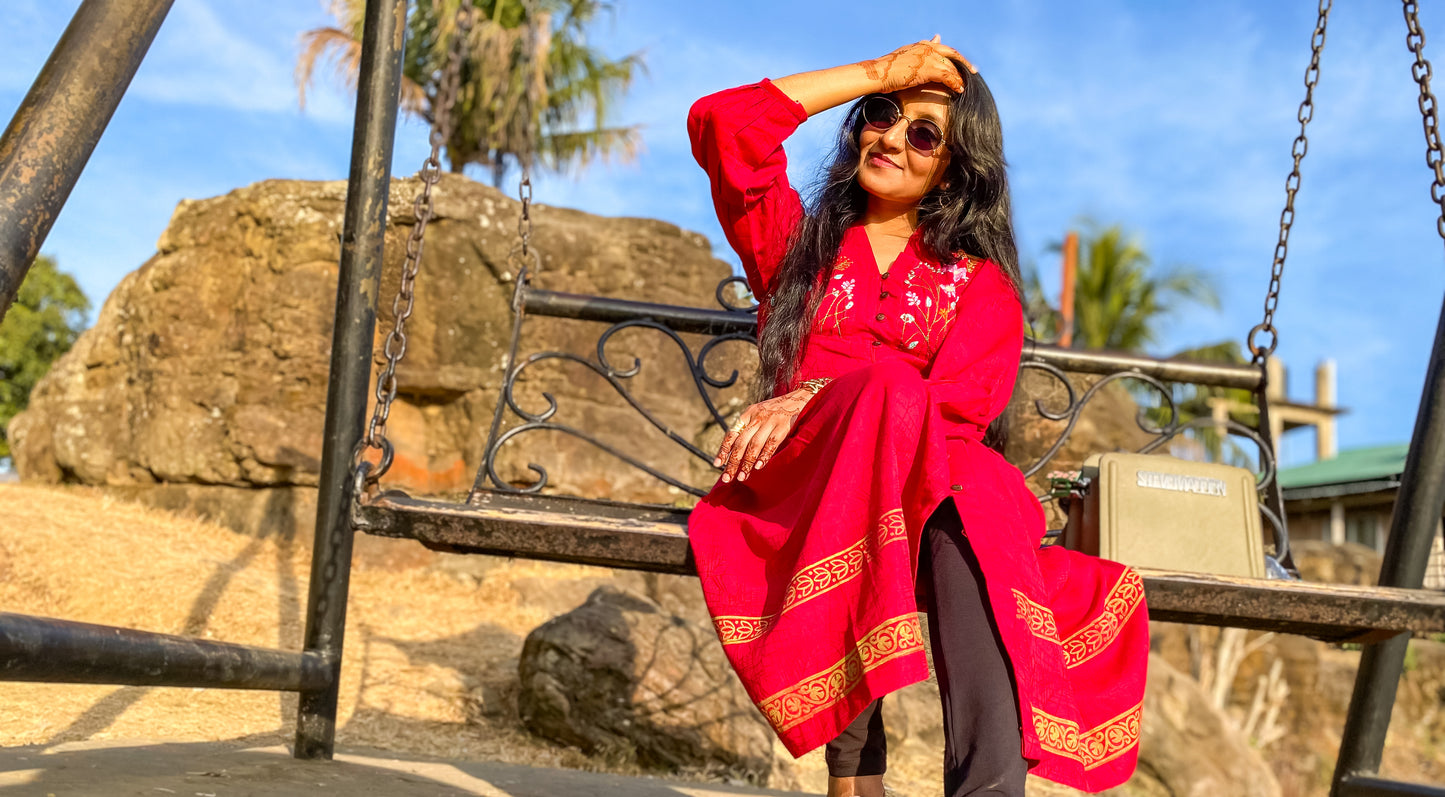 Bashonti - Hand-Embroidered & Hand-Block Printed Dress