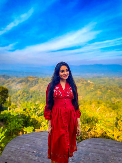 Bashonti - Hand-Embroidered & Hand-Block Printed Dress