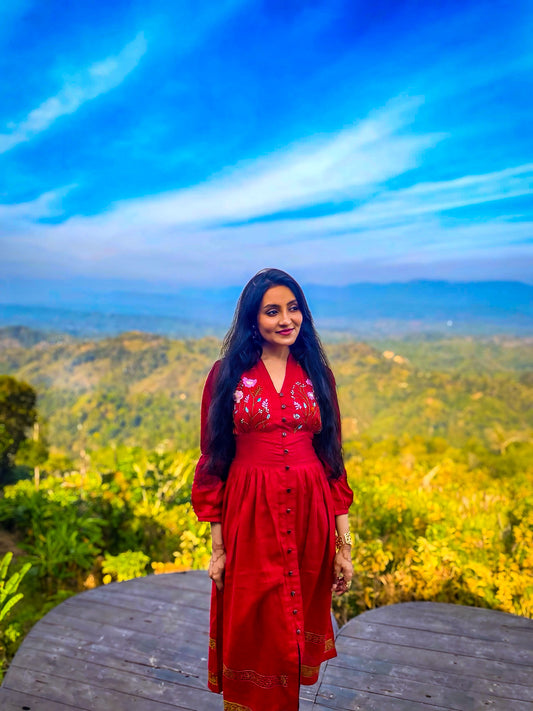 Bashonti - Hand-Embroidered & Hand-Block Printed Dress