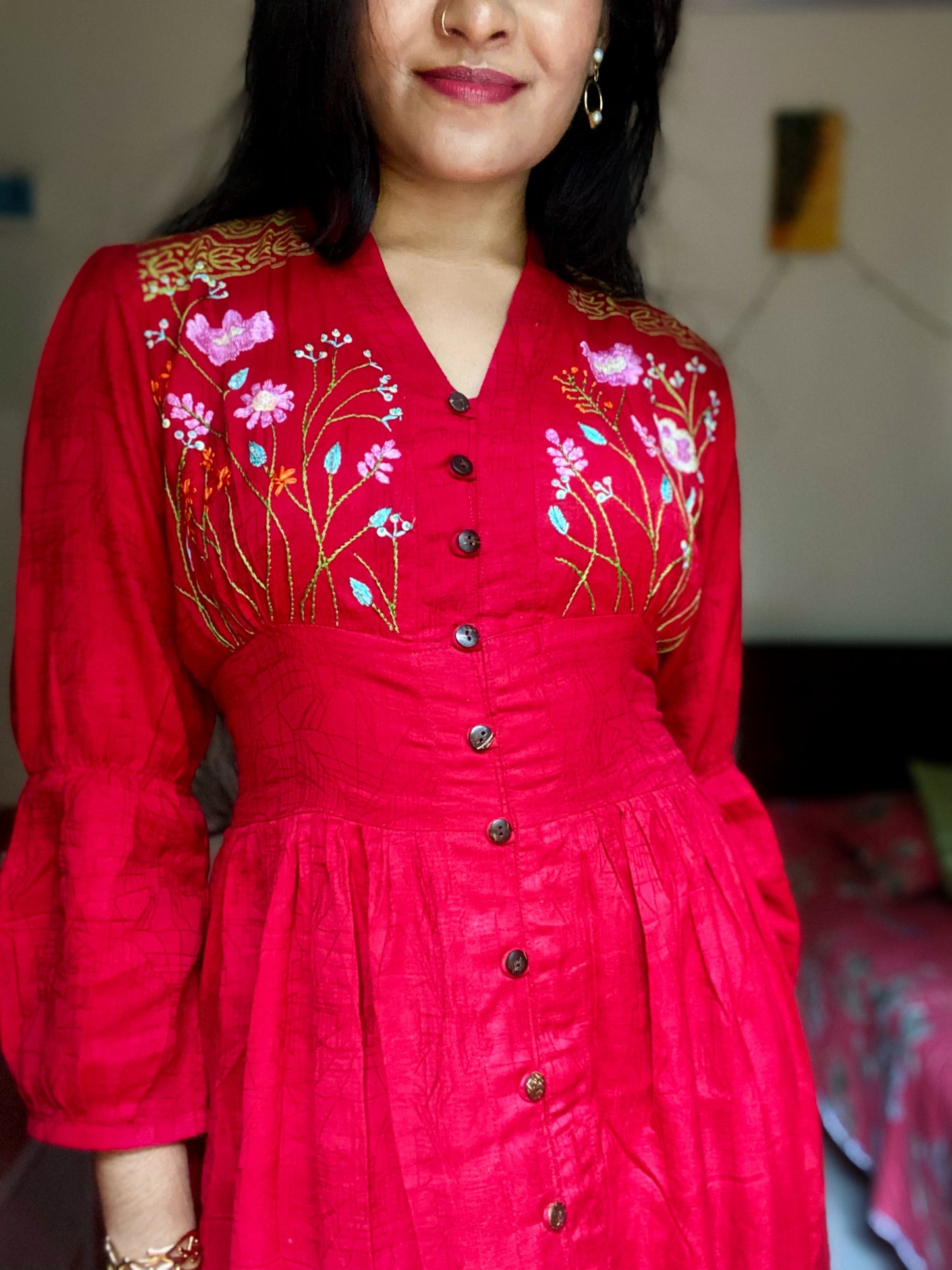 Bashonti - Hand-Embroidered & Hand-Block Printed Dress