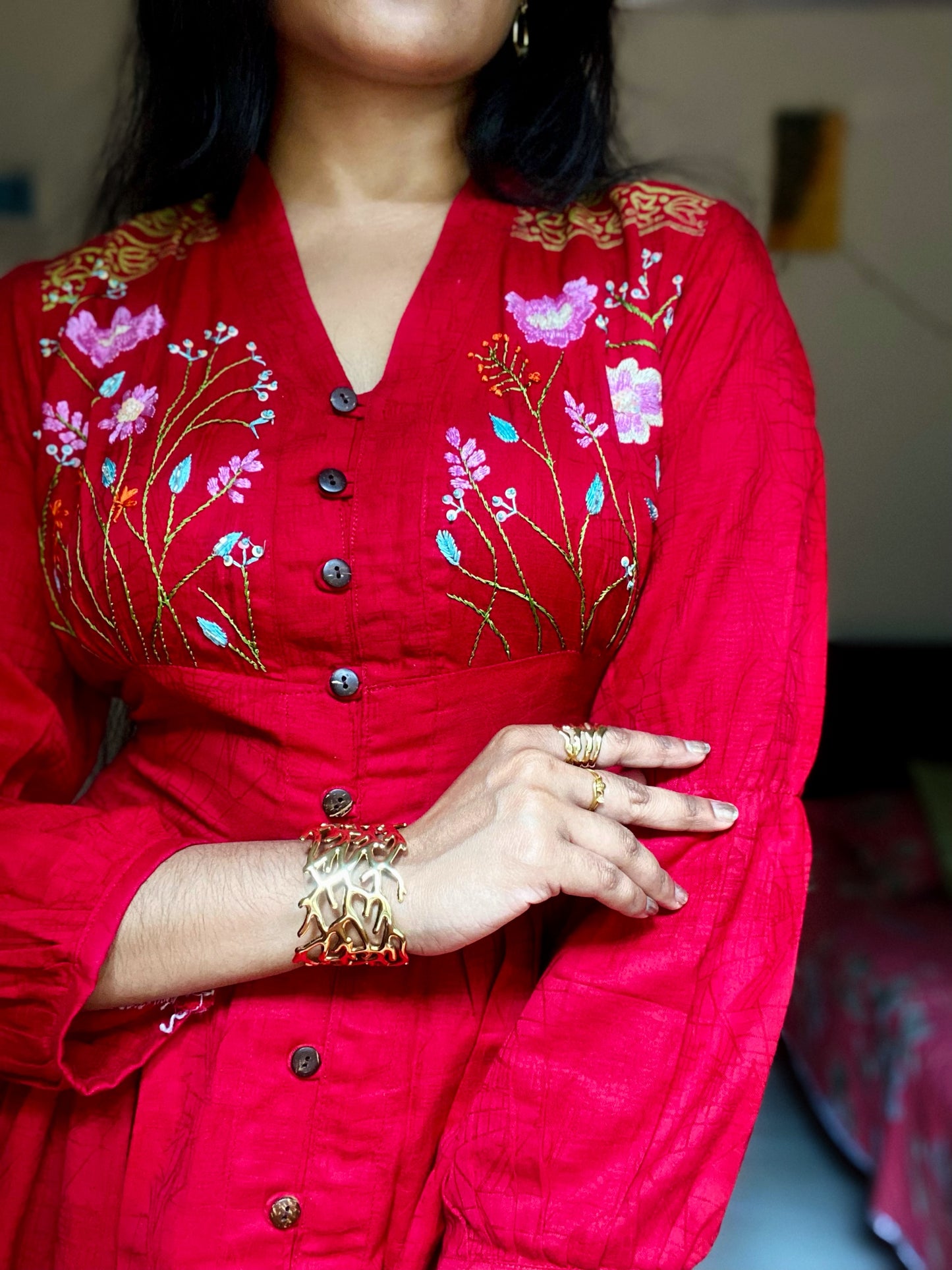 Bashonti - Hand-Embroidered & Hand-Block Printed Dress