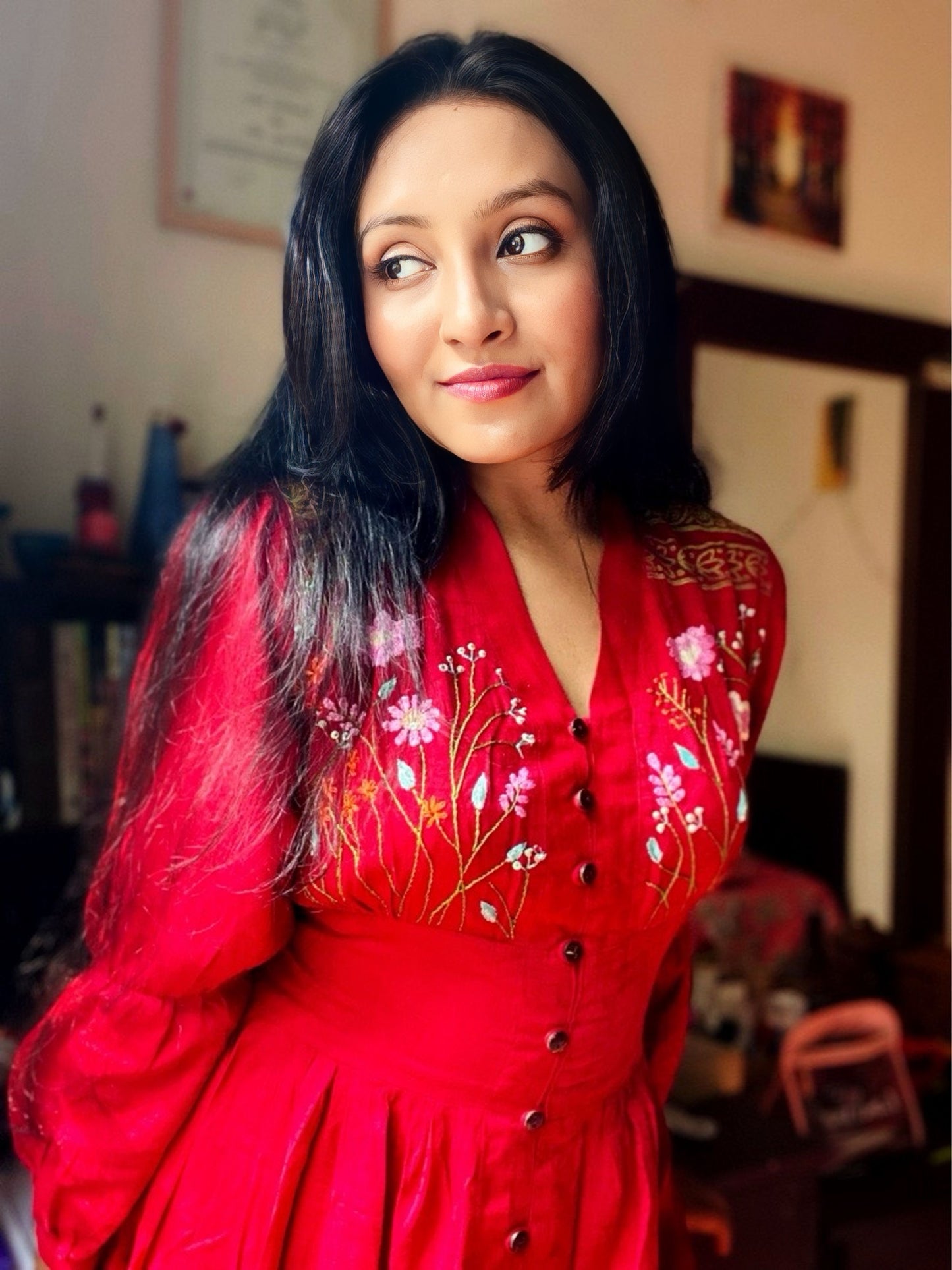 Bashonti - Hand-Embroidered & Hand-Block Printed Dress