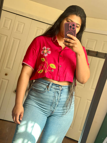 Phool - Applique cropped Shirt