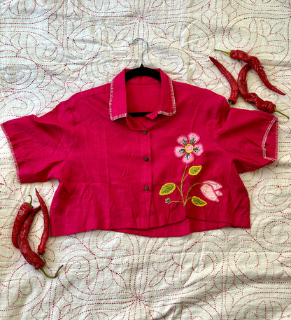 Phool - Applique cropped Shirt