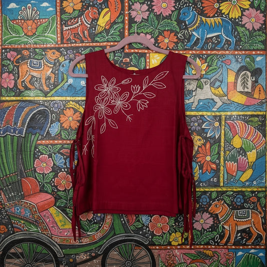 Side Tie Hand-Embroidered Top
