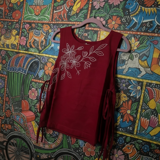 Side Tie Hand-Embroidered Top