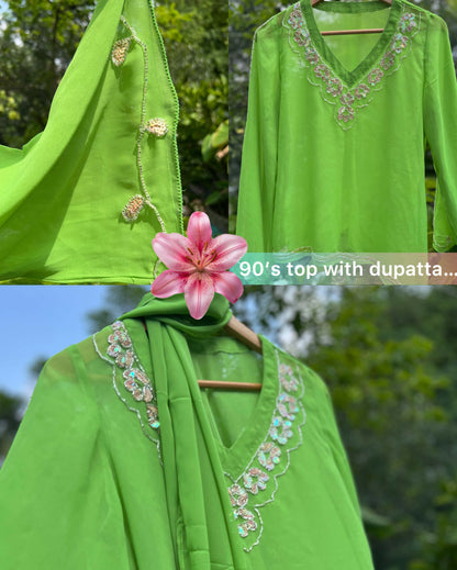 Bipasha - Hand-Embroidered & Hand-Beaded 90s Top with Dupatta