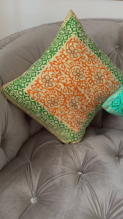 Hand block & Hand Embroidery Cushion Cover